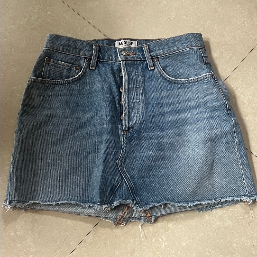 Agolde Blue Denim Button-Up Skirt